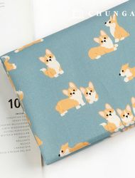 Eco-friendly antibacterial and anti-inflammatory fabric E-DTP cotton 20 count Corgi family