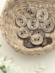 Vintage Wood Button 12mm Beige Round Sunbonnet Wood Button 72678
