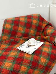 Check Fabric Christmas swirly fluffy wool fabric Winter Fabric Wide Width Retro Red Check