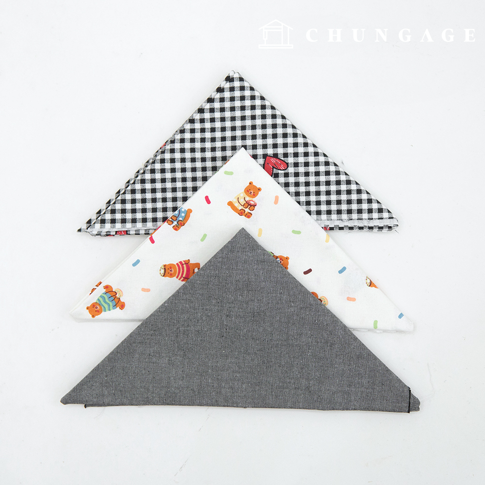 Fabric package Teddy bear heart Check Fabric Cotton fabric Black piece fabric 3 types 132