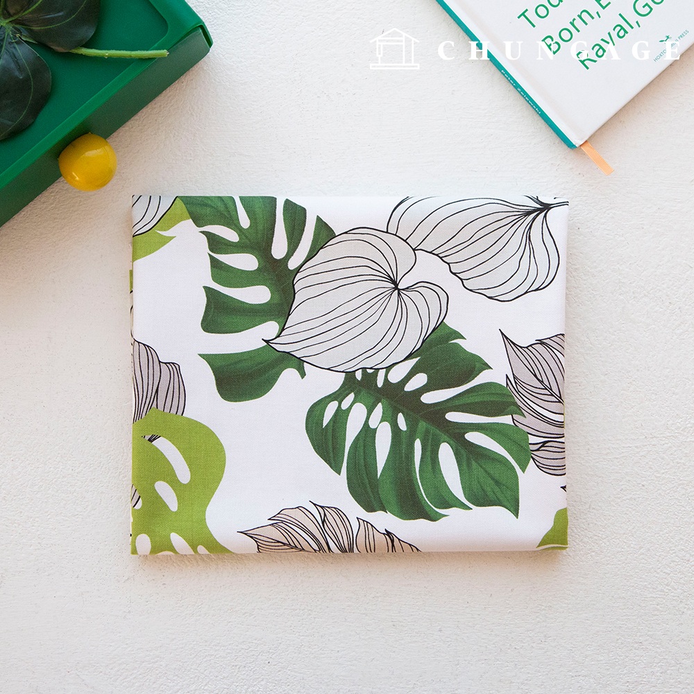 cotton oxford fabric leaf Fabric tropical neutral monstera