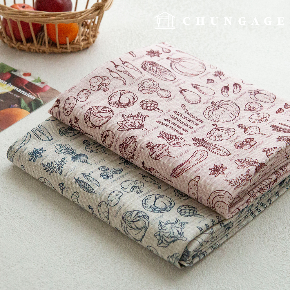 Linen Fabric DTP Bio-Washing Cotton Linen Fabric Vintage Fruit Fabric Wide Width My Kitchen 2 Types