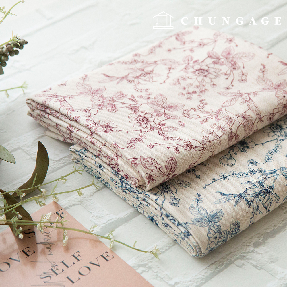 Linen Fabric DTP Bio-washing Cotton Linen Fabric Vintage Flower Pattern Flower Fabric Wide Width Leucotea 2 types