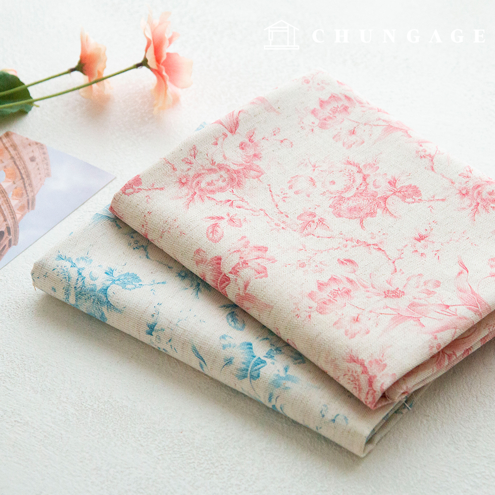 Linen Fabric DTP Bio-washing Cotton Linen Fabric Vintage Flower Fabric Wide Width Helios 2 types