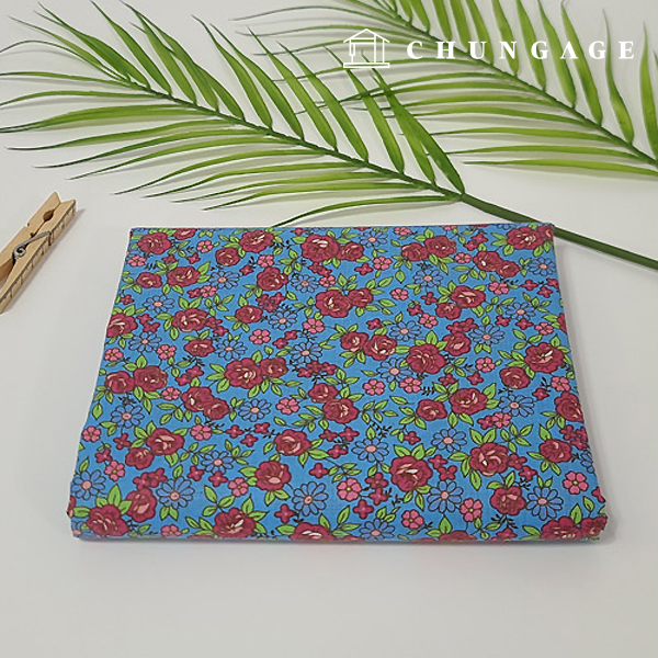 Cotton Blend Fabric Flower Pattern Fabric Anna Blue