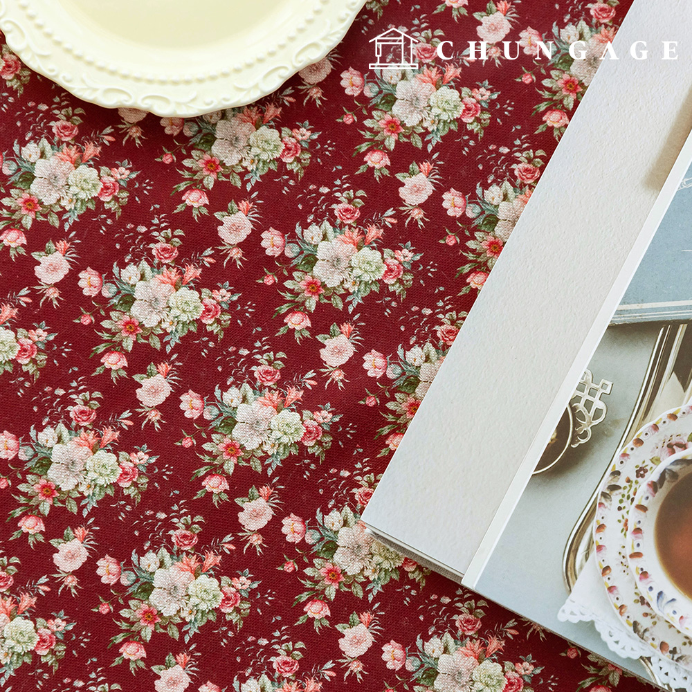 Linen Fabric DTP Bio-washing Cotton Linen Fabric Vintage Flower Fabric Wide Width Silence Rose 2 types