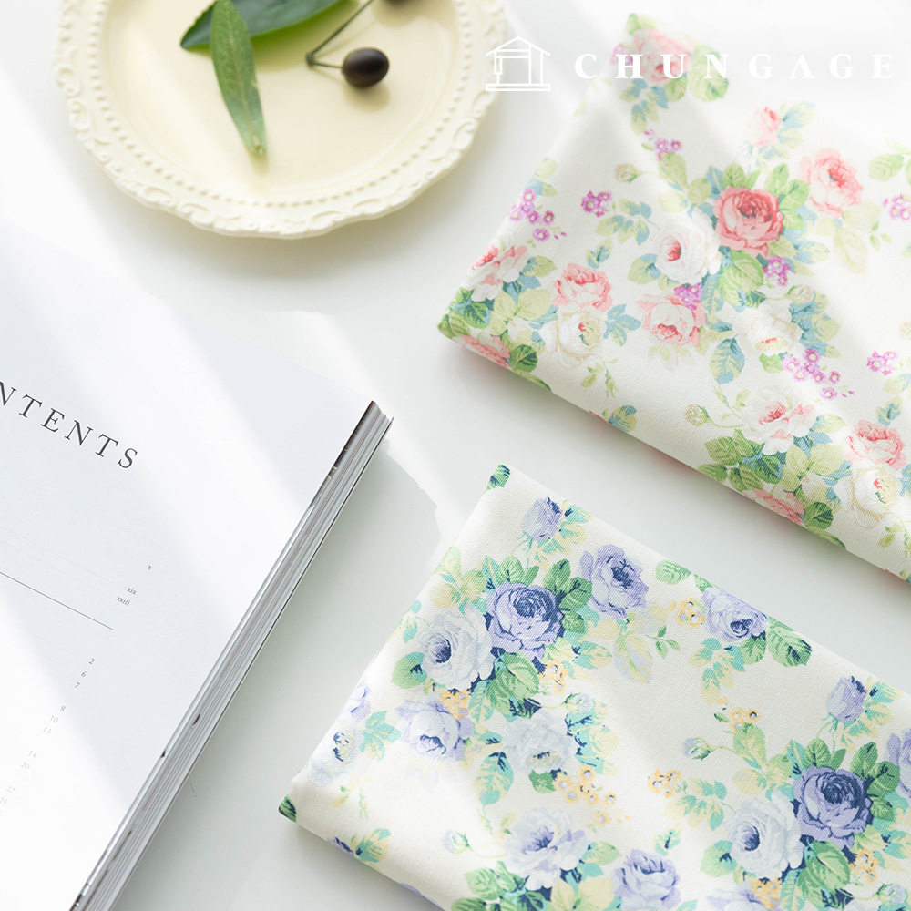 Cotton Oxford Fabric Flower Pattern Rose Shower 2 types