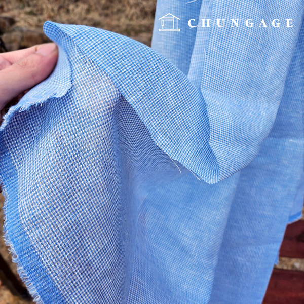 Linen Fabric Washing Check Linen Fabric 40 count Wide Width Sky Blue Check