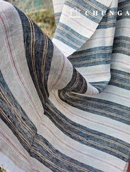 Linen Fabric Washing Stripe Linen Fabric 40 count Wide Width 4cm Black Yellow
