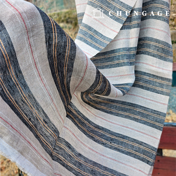 Linen Fabric Washing Stripe Linen Fabric 40 count Wide Width 4cm Black Yellow