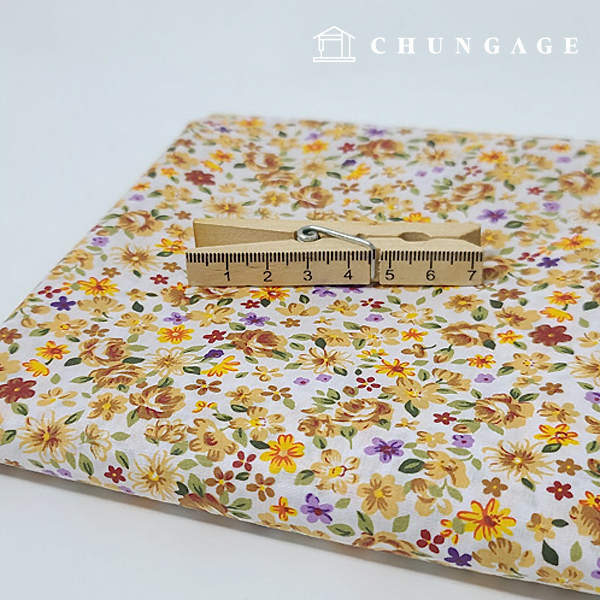 Cotton Blended Fabric Flower Pattern Fabric Mini Rose Brown