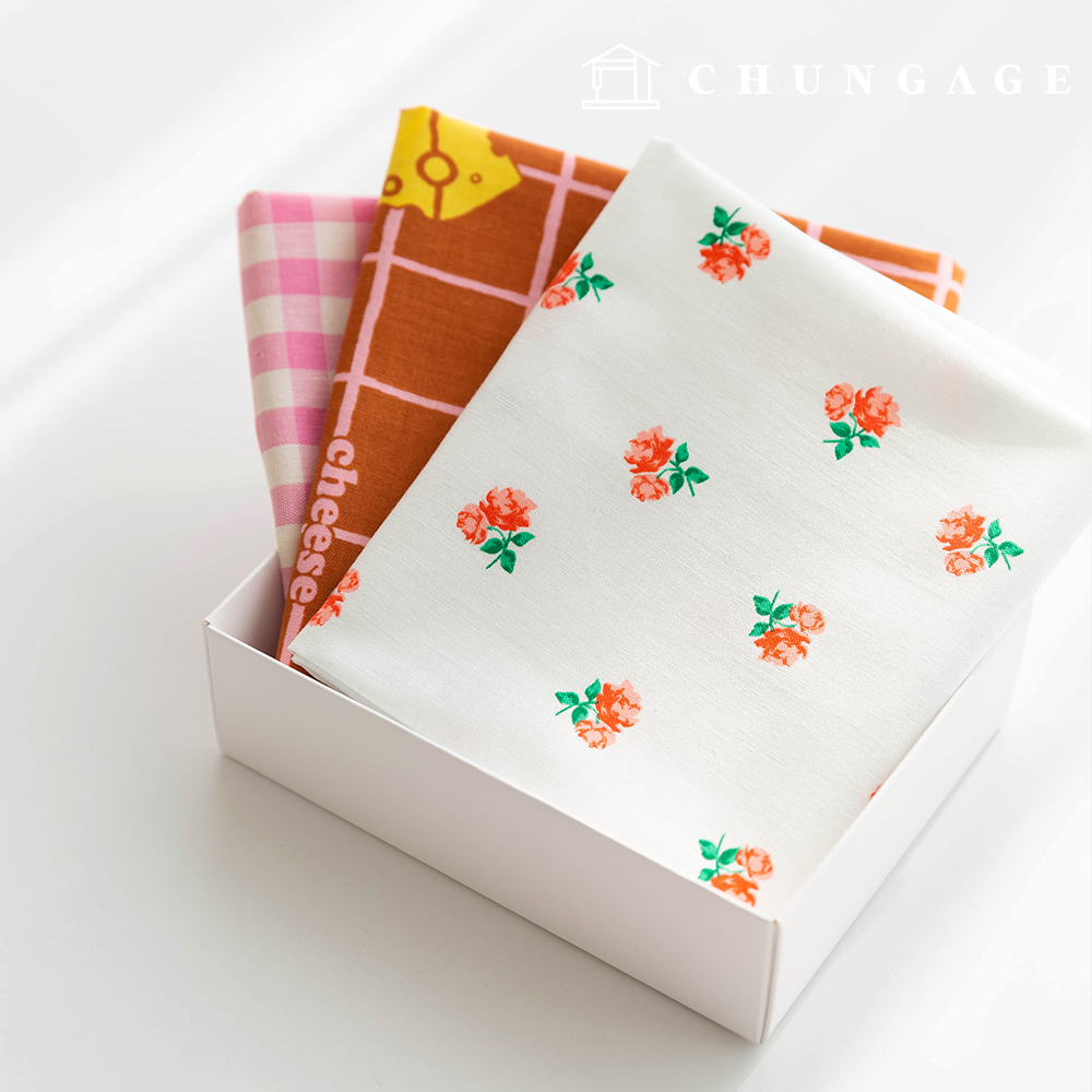 Fabric package Flower scrap fabric flower pattern cheese checkered fabric Doll puppy clothes making 3 types 198