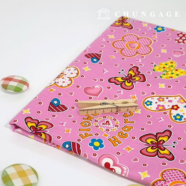 cotton oxford fabric flower pattern Flower Fabric Flower Heart Pink