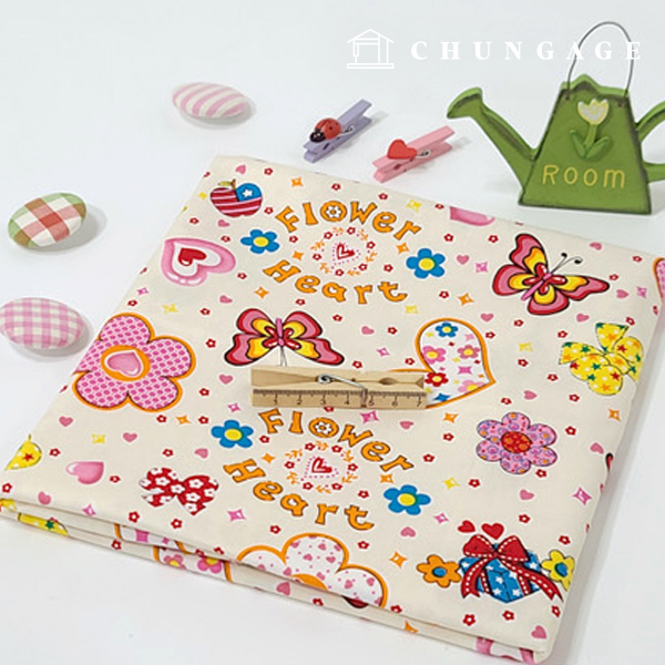 cotton oxford fabric flower pattern Flower Fabric Flower Heart Ivory