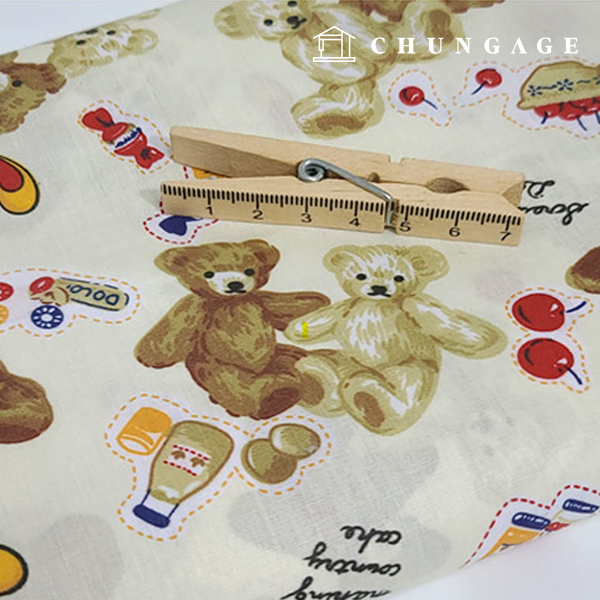 Cotton Blend Teddy Bear Fabric Cherry Bear