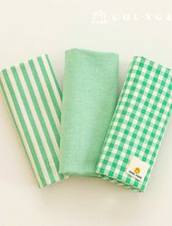 cotton fabric Melange yarn-dyed Washing Fabric Wide Width Vintage Check Stripe Plain 3 types Green Hanma