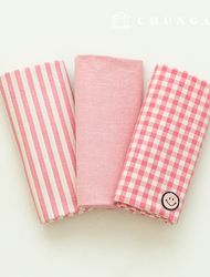 cotton fabric Melange yarn-dyed Washing Fabric Wide Width Vintage Check Stripe Plain 3 types of flower pink Hanma