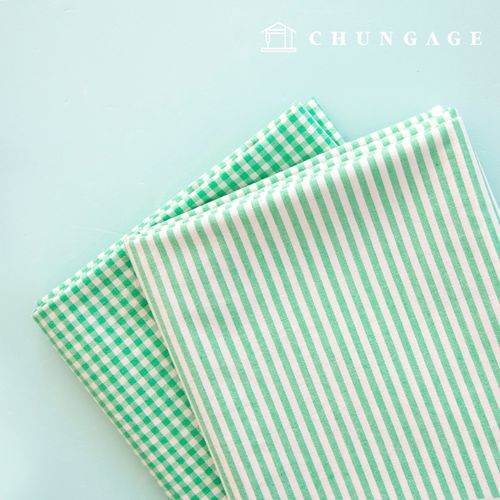 Check Fabric cotton Melange pre-dyed check fabric Stripe 4mm petit milk Green 1 yard