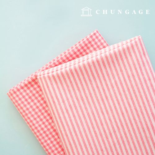 Check Fabric cotton Melange pre-dyed check fabric Stripe 4mm petite milk flower pink 1 yard