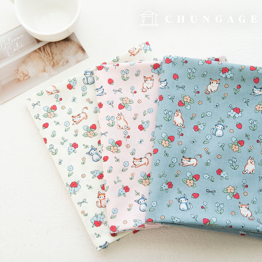 Cotton Fabric Flower Pattern Cat Fabric 20 count Wide Width Cat Flower 3 types
