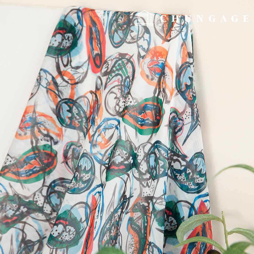 Chiffon Fabric DTP Wide Width Chiffon Poly Fabric 37 Ink Painting Carp