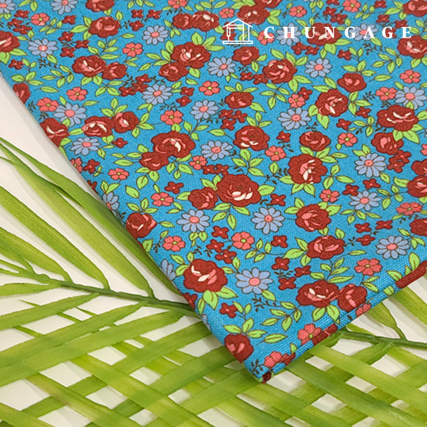 Cotton Oxford Fabric Flower Pattern Fabric Etoile Blue