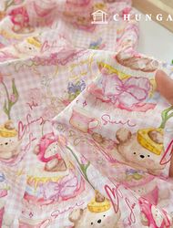 Cotton fabric 60 count teddy bear Fabric sweet check bear berry