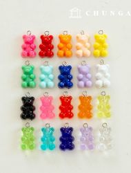 Jelly bear acrylic charm keyring making 10 pieces, bear keyring decoration accessories, 20 types of subsidiary materials