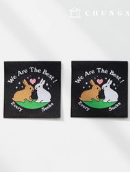 Cotton Label Double-Sided Woven Label Rabbit Couple 2 Pack
