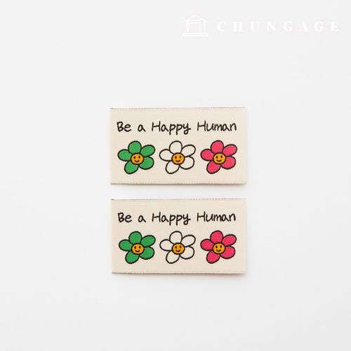 Cotton Label Double-Sided Woven Label Tri-Color Daisy 2 Pack