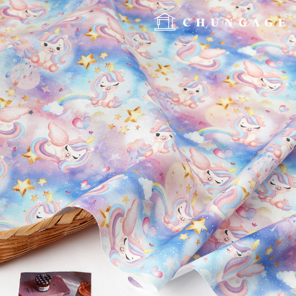 Eco-friendly antibacterial and anti-inflammatory fabric E-DTP cotton 20 count Dreaming Unicorn