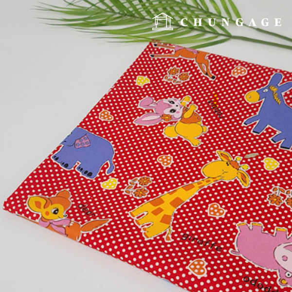 Oxford fabric cotton 20 count Fabric Animal Friends Red