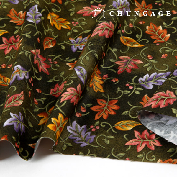 Cotton fabric 20 count fabric Autumn green leaves