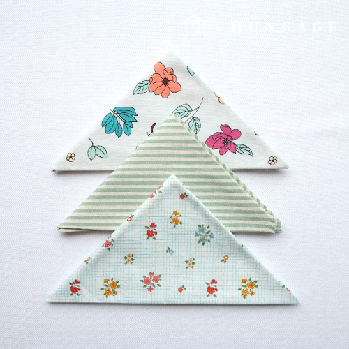 Fabric package Flower fabric Floral striped fabric Mint cotton 3 types of fabric 099