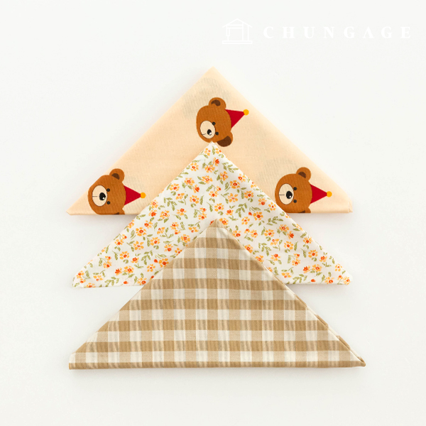 Fabric package Flower scrap fabric Vintage floral Check Beige Teddy bear piece fabric 3 types 109