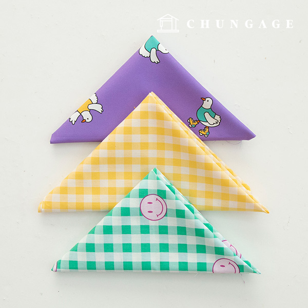 Fabric package Check scrap fabric smile animal duck cotton Yellow Green Purple 3 types of scrap fabric 147