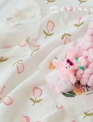 Yoru double gauze fabric cotton non-fluorescent biowashing fabric floral pattern fabric pink tulip