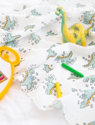 Yoru double gauze fabric cotton non-fluorescent bio-washed dinosaur fabric Happy Dino