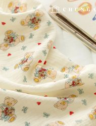 Yoru double gauze fabric cotton non-fluorescent biowashed bear fabric ribbon bear