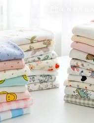 Yoru double gauze fabric cotton non-fluorescent biowashed floral pattern Flower Check Stripe bear fabric 36 types
