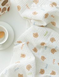 Yoru double gauze fabric cotton non-fluorescent biowashing fabric alphabet bear