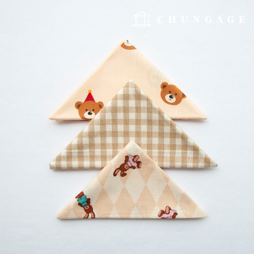 Fabric package Check Fabric Teddy bear rabbit zoo group Beige cotton piece fabric 3 types 094