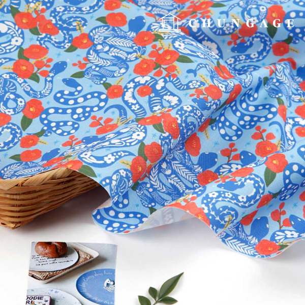 Eco-friendly antibacterial and anti-inflammatory fabric E-DTP cotton 20 count camellia and blue snake