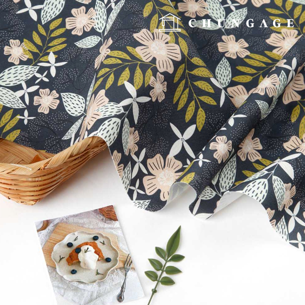 Eco-friendly antibacterial and anti-inflammatory fabric E-DTP cotton 20 count Night Garden Eclipse