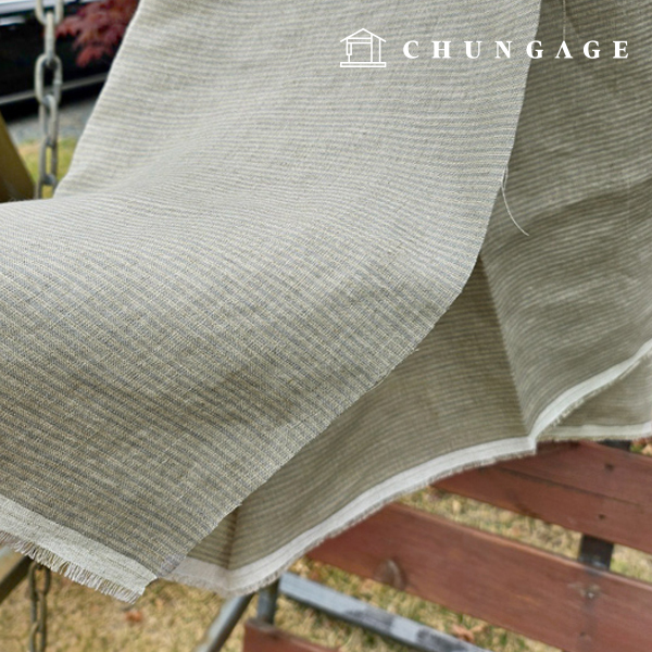 Linen Fabric Pure Linen Bio-Washing 40 count Oatmeal Stripe