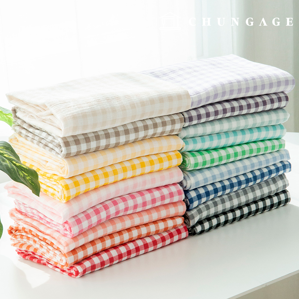 Yoru Double Gauze Fabric 1cm Check Fabric Wide Width Cotton Washing Fabric Non-fluorescent Simple Check 18 Types
