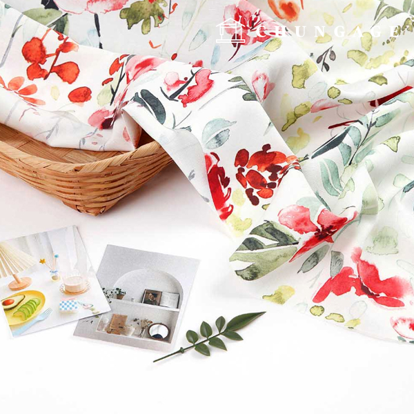 Linen Fabric Rayon Wide Width Flower Pattern Flower Fabric Lydia Flower 3 types