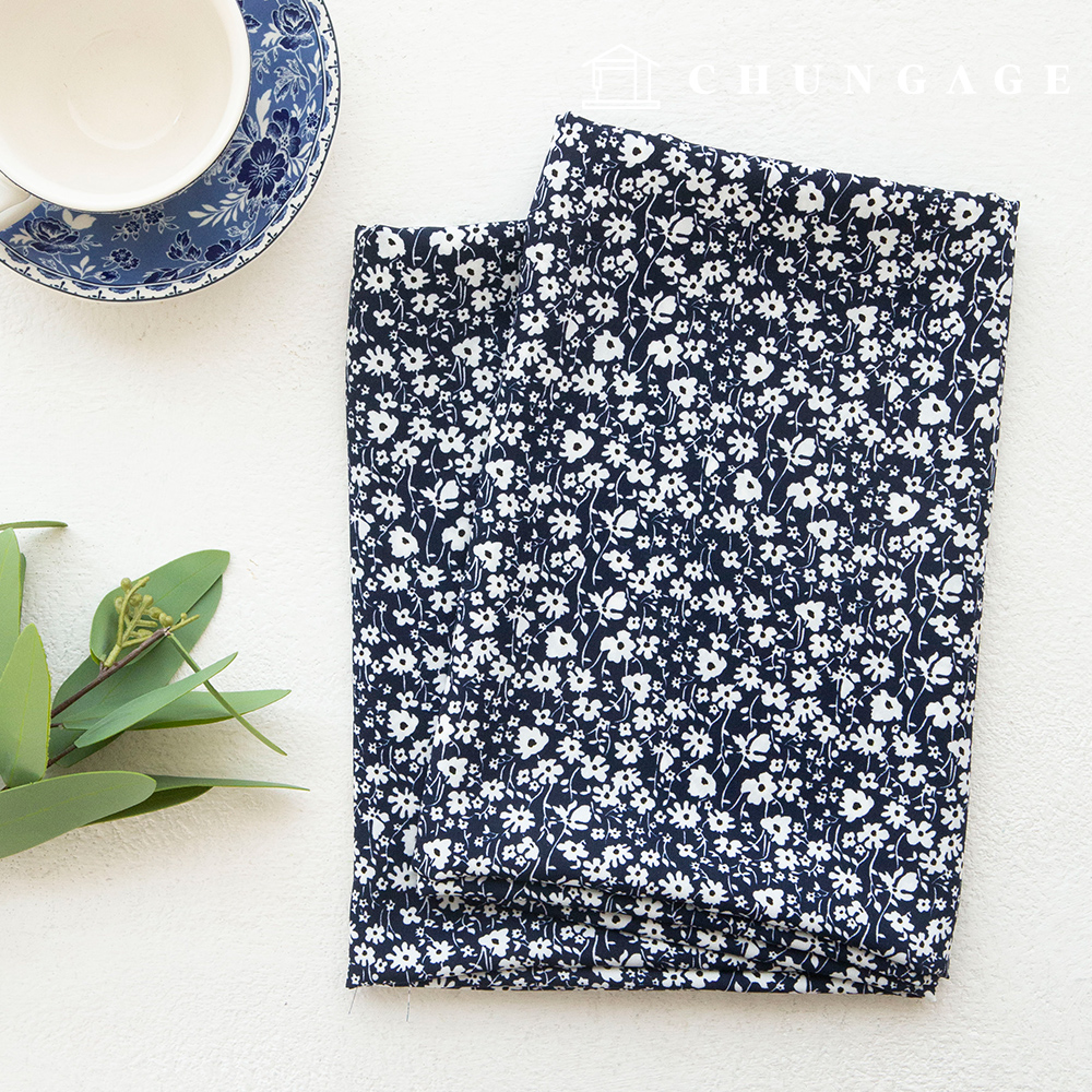 Poly fabric Wide Width Flower Fabric Navy Mood
