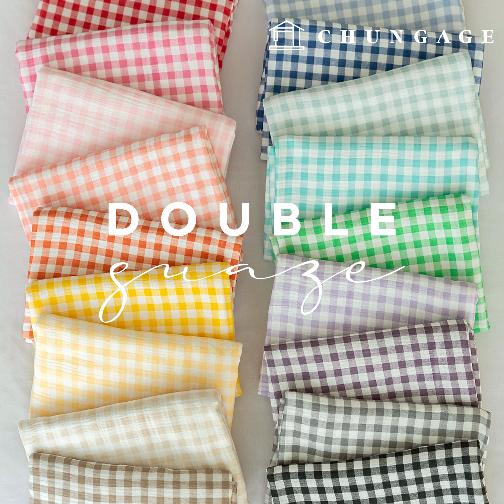 Yoru Double Gauze Fabric 1cm Check Fabric Wide Width Cotton Washing Fabric Non-fluorescent Simple Check 18 Types