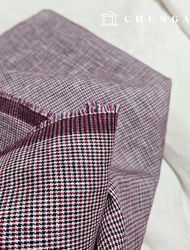 Linen Fabric Pure Linen Washing 40 count Wide Width Check Fabric Houndstooth Red Navy